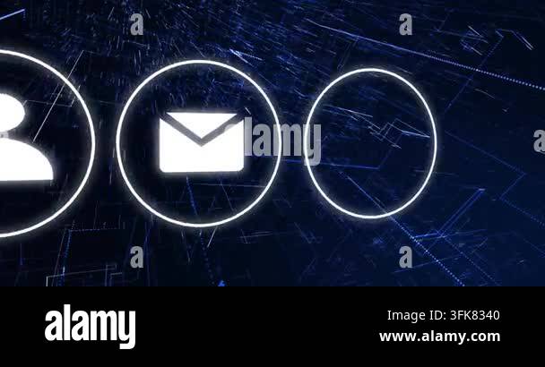 Animation of connections and data processing over dark background ...
