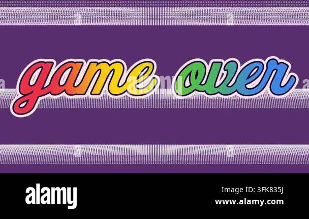 Animation of colorful game over text over abstract patterns moving in ...