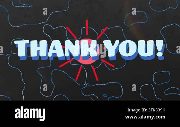 Animation of thank you text on black background. Global business ...