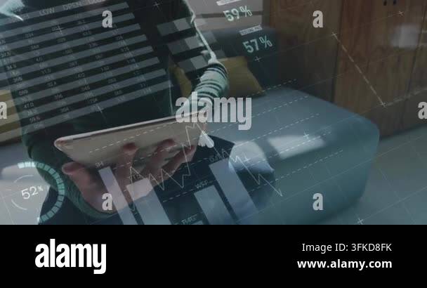 Animation of statistical data processing against mid section of man ...