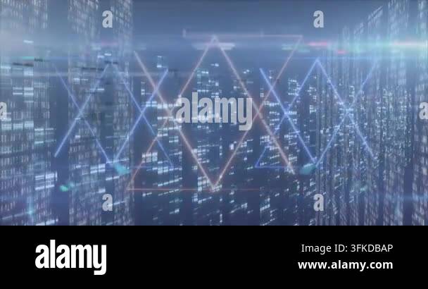 Animation of data processing over glowing computer circuit board ...