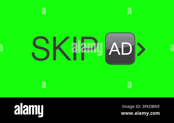 Skip Ad button animation on green screen with chroma key background ...