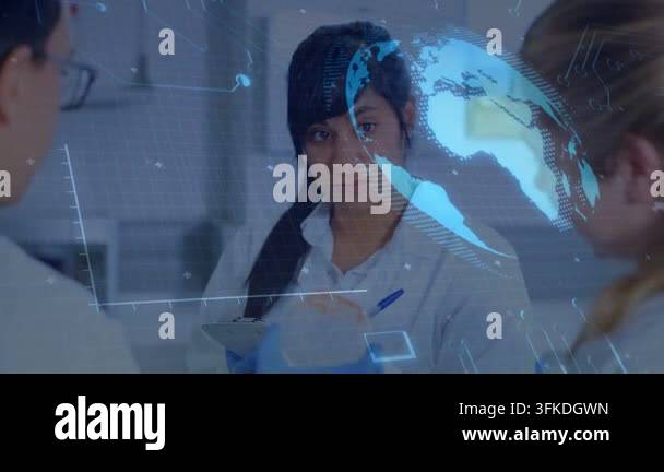 Science Lab Tech Central lab tech recording lab data after left colleague speaking as ...