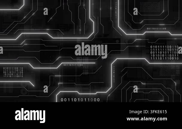 Loopable Background Image Animated colorful glowing circuit board microchip with binary code ...