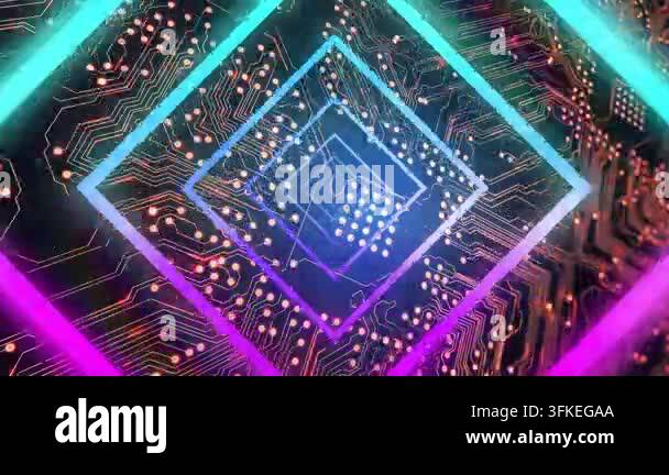 On power-up nested neon diamond frames rotating, pulsing, chip pads ...