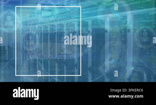 Animation of data processing and interface charts over computer server ...
