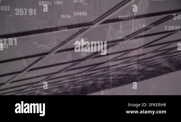 Animation of changing numbers over close up of a tall building against ...