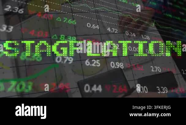 Animation of financial data processing over caucasian man using ...