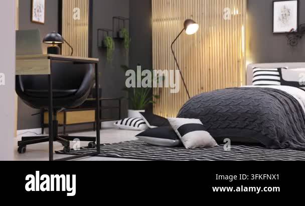 Video Camera Design Stylish teenager's room with comfortable bed, other furniture and decor ...