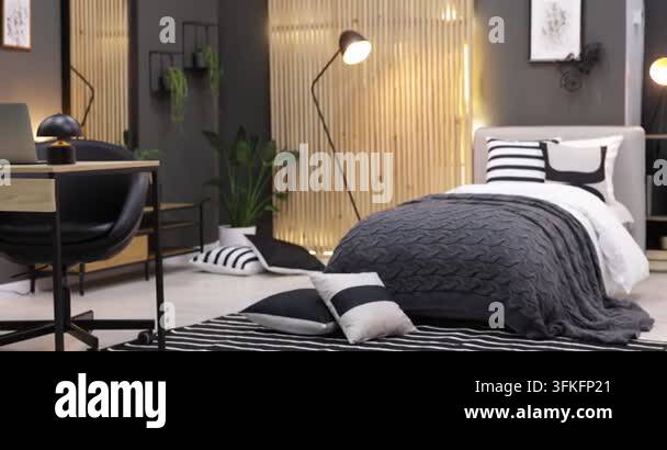 Video Camera Design Stylish teenager's room with comfortable bed, other furniture and decor ...