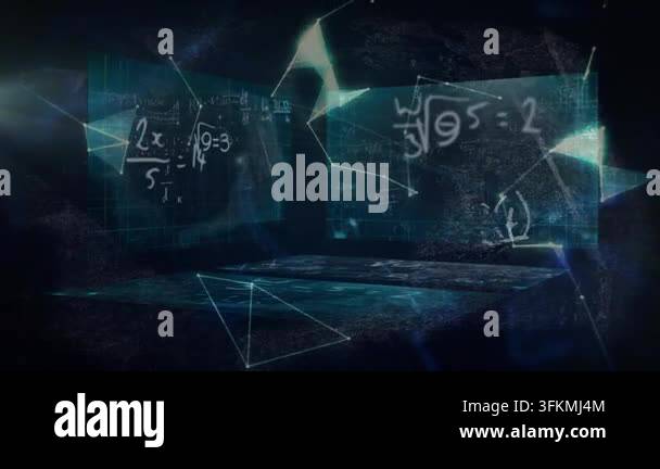 Animation of rotating globe and math formulas on black background ...