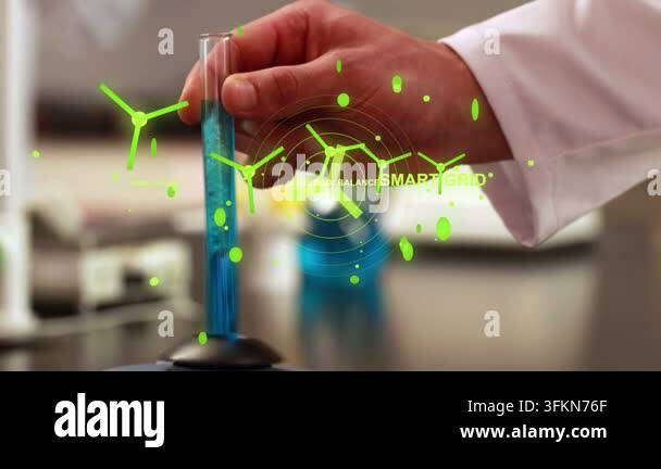 Lab Baker Science Lab tech gripping, lowering test tube to base while green AR centering ...