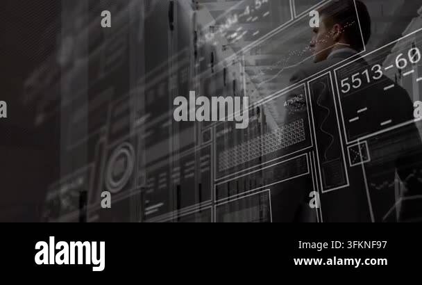 Inspection Racks Identification Entering data center aisle, IT admin walking, checking racks, HUD ...