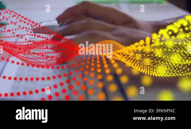 Technical Data Visualization Female user typing clicking keys mouse input starting dot ribbon ...