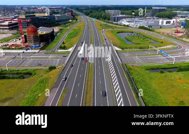 Driving Ramp Vector Wide-angle horizontal aerial drone video shot providing an elevated ...