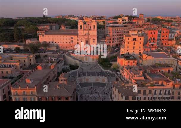 Aerial drone shot in Rome Italy captures iconic Spanish Steps and ...