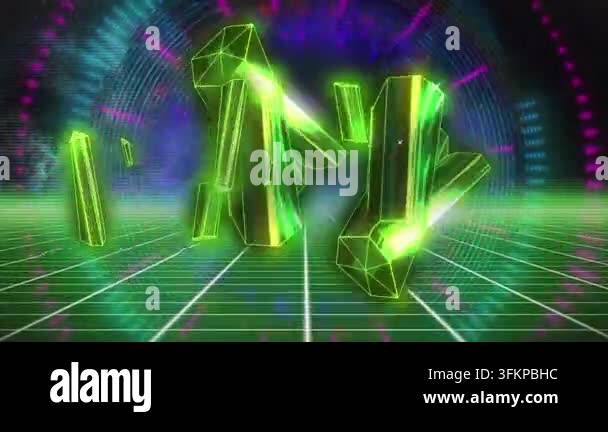 Animation of glowing computer circuit board and light trails. Colour ...