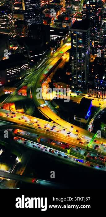 Driving Ramp Vector Aerial view of a lit freeway interchange, San Francisco, California ...