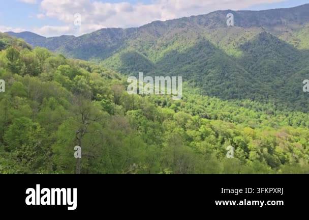 Expansive view of lush green mountains and valleys under a cloudy sky ...