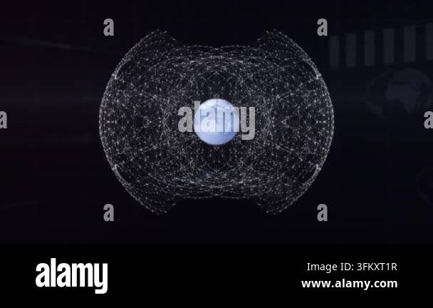 Process In Computer Sign Animation of network of connections over spinning globe against ...