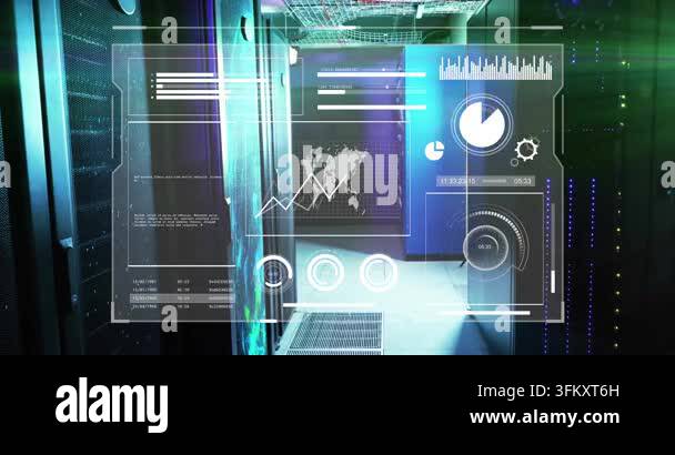 Process In Computer Sign Animation of digital data processing over computer servers. Global ...