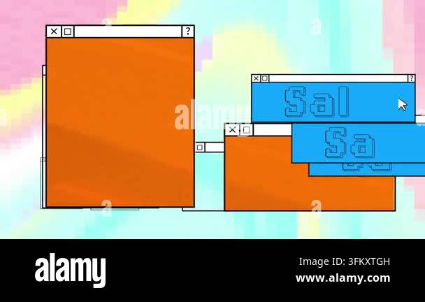 Process In Computer Sign Animation of sale text and computer window screens with neon pattern ...