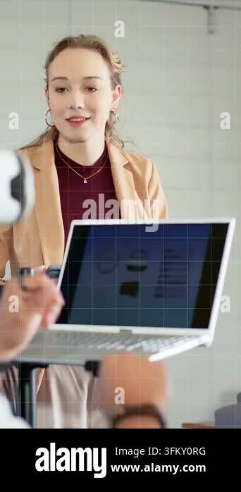 Technical Data Visualization Vertical video: Presenter tapping remote activating globe overlay ...
