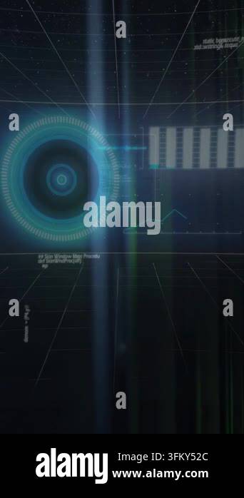 Technical Data Visualization Vertical video: Holographic core sliding in, revealing rings, waveform ...