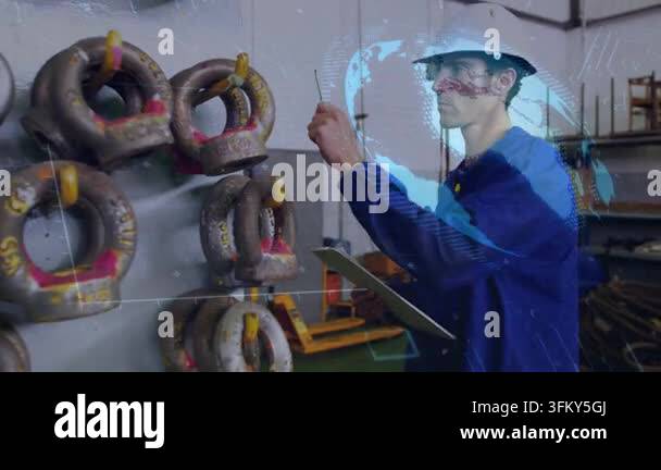 Inspection Racks Identification Vertical video: Plant inspector touching rings, noting log in shop ...