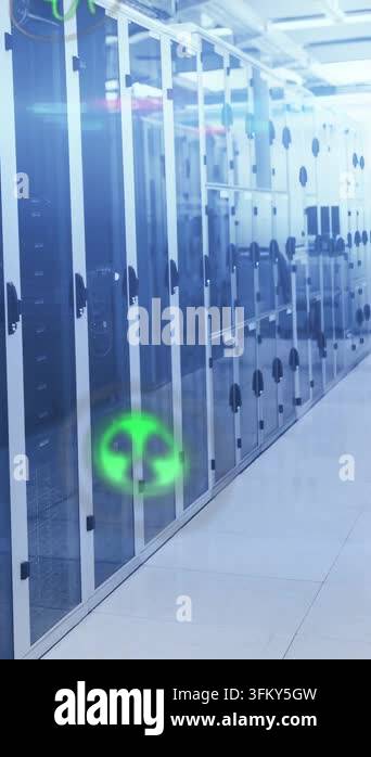 Vertical video: Green HUD icon appearing, code appearing, DC racks ...