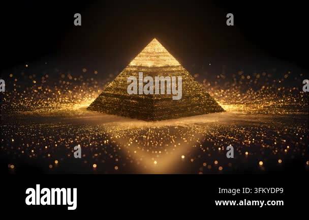 Glowing golden pyramid made of light particles in the dark Stock Video ...