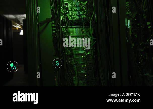 Server rack holding in DC, frame starting spawning icons floating ...