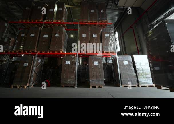 Pallet Rack Length Belgrade, Serbia, August 16, 2026: Forklift carries loaded pallet ...