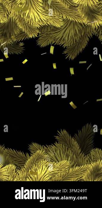 Animation of gold snowflakes and confetti falling on black background ...