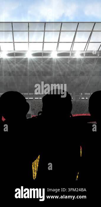 Animation of silhouettes of team of sports women with german flag over ...