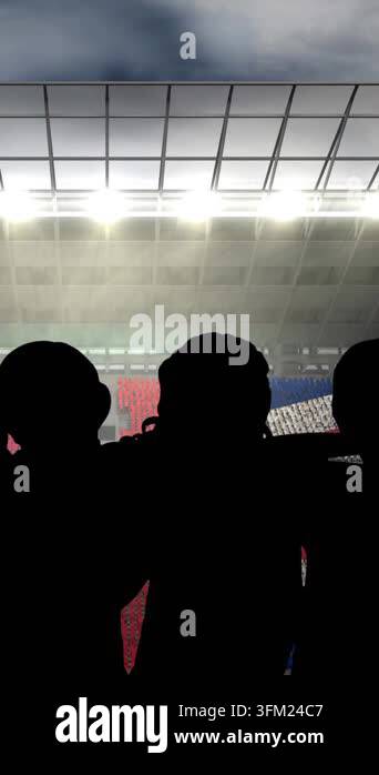 Animation of silhouettes of team of sports women with british flag over ...
