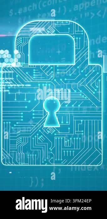 Animation of data scanning over padlock icon. global connections,online ...