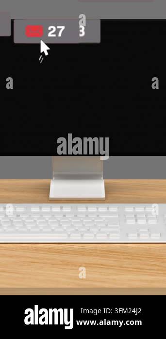 Animation of media icons over computer. Social media and digital ...