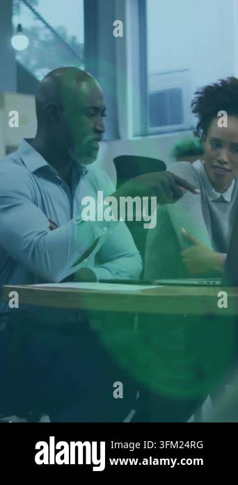 Animation of digital data processing over business people in office ...