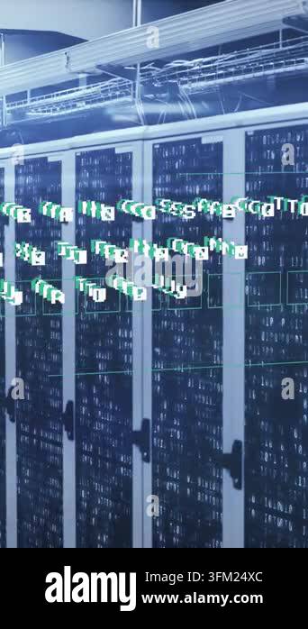 Process In Computer Sign Animation of data processing against mosaic squares over computer ...