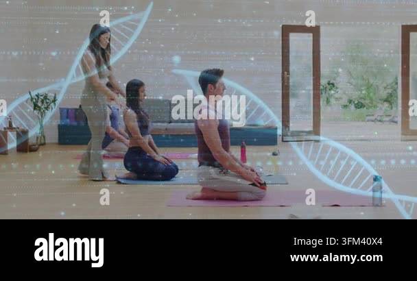 Trainer entering left, walking along kneeling trio, adjusting posture ...