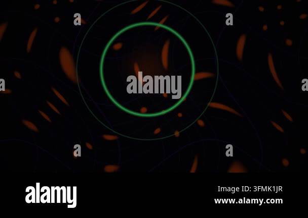 A dynamic abstract motion graphic featuring a glowing green circular ...