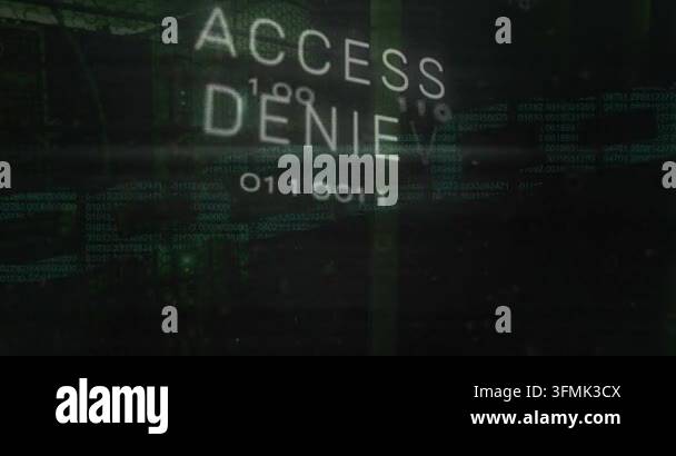 Animation of x mark on excess denied text with binary codes and ...