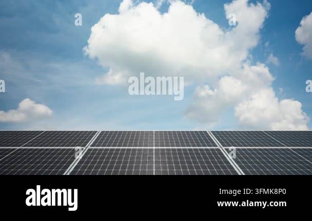 Photovoltaic solar panels generate clean electricity under a sky with ...