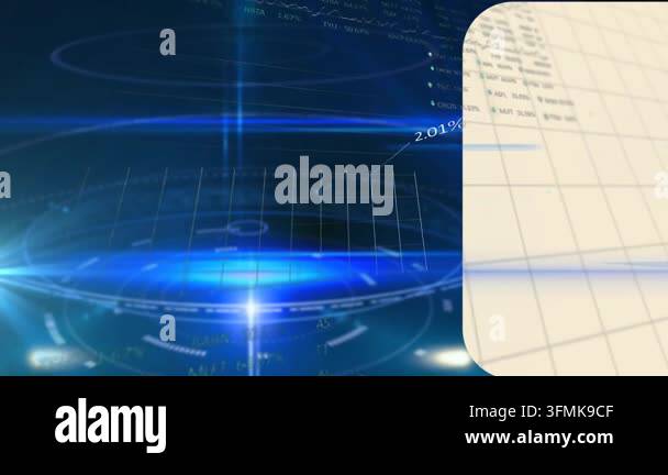 Animation of data processing over shapes on blue background. Global ...