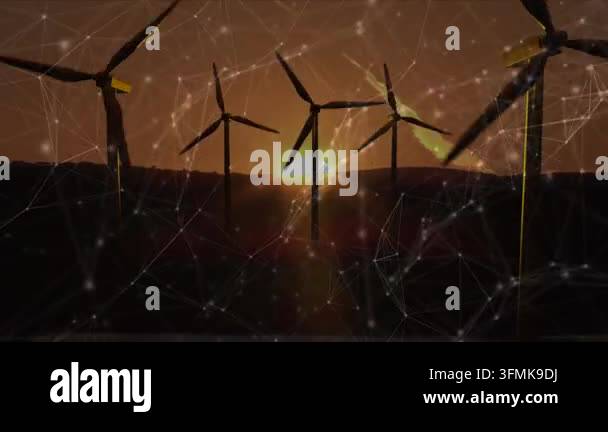 Animation of network of connections over windmills. Global connections ...