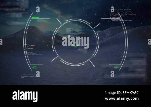 Animation of data processing over snow falling. Global business and ...