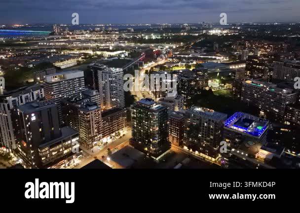 aerial view of modern city at night Stock Video Footage - Alamy
