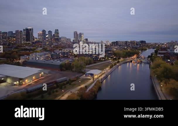 aerial view of the modern city in the night at dusk Stock Video Footage ...
