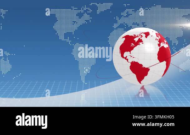 Animation of spinning globe and world map over blue background. Global ...
